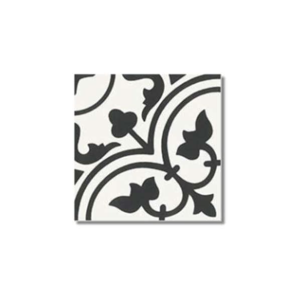 Reverie Black & White Encaustic Patterned Floor Tile 200x200mm