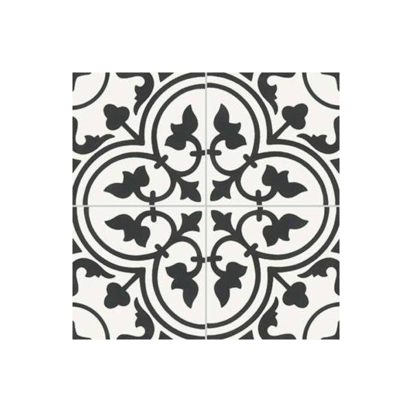 Reverie Black & White Encaustic Patterned Floor Tile 200x200mm