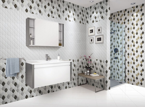 Winter Diamond Embossed White Rectified Wall Tile 300x600mm