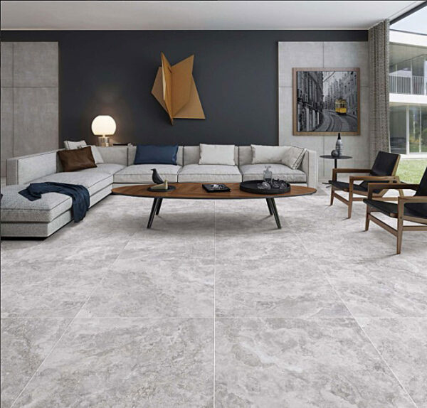 New Travertino Light Grey Matt Floor Tile 600x600mm