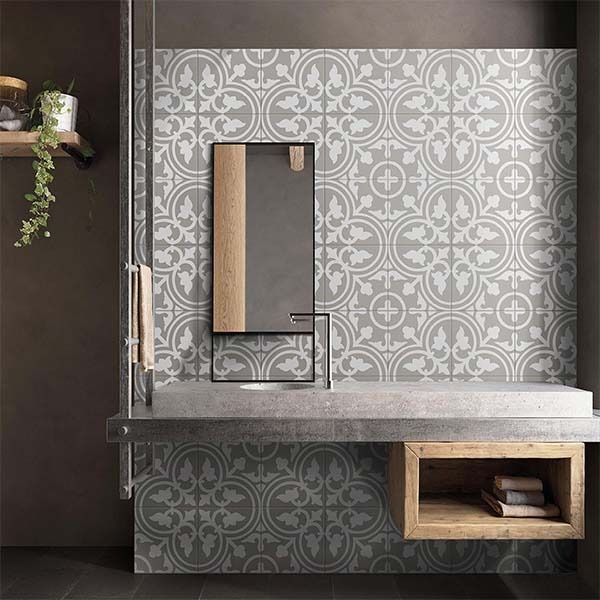 Picasso Shadow Grey Encaustic Patterned Floor Tile 200x200mm