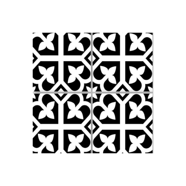 Picasso Bloom Black Encaustic Patterned Floor Tile 200x200mm