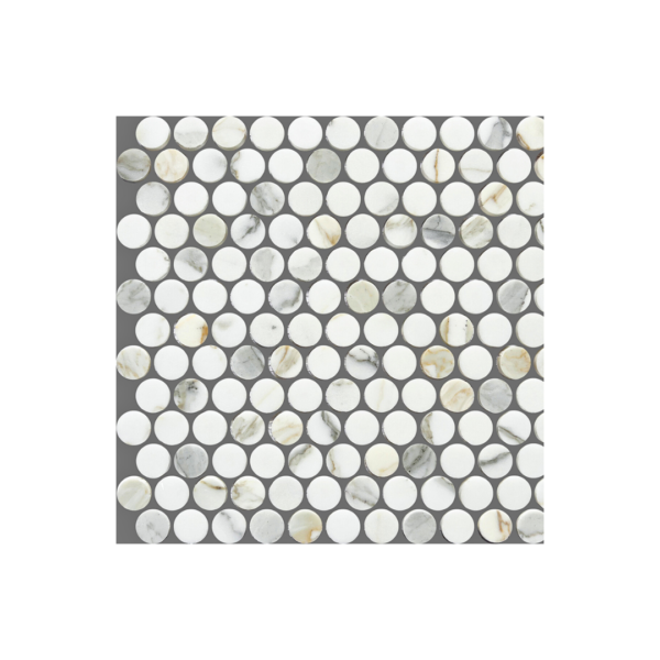 Artemis Calacatta Gold Penny Round Mosaic Tile 23mm